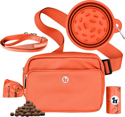 Puppington 3-in-1 Crossbody Dog Walking Bag & Treat Pouch with Slow Feeding Travel Bowl, Reflective Leash & Matching Poop Bags