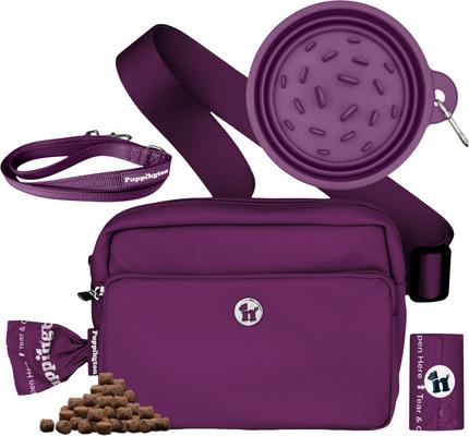 Puppington 3-in-1 Crossbody Dog Walking Bag & Treat Pouch with Slow Feeding Travel Bowl, Reflective Leash & Matching Poop Bags