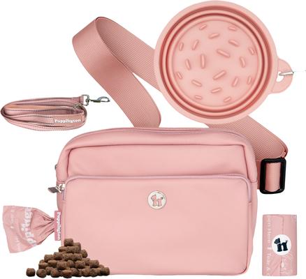 Puppington 3-in-1 Crossbody Dog Walking Bag & Treat Pouch with Slow Feeding Travel Bowl, Reflective Leash & Matching Poop Bags