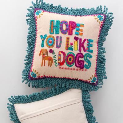Natural Life Tufted Boho Pillow Like Dogs, 12 x 12-in