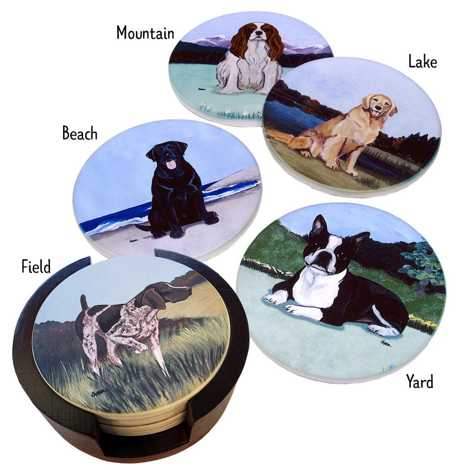 Golden Retriever Scenic Bisque Coaster Set