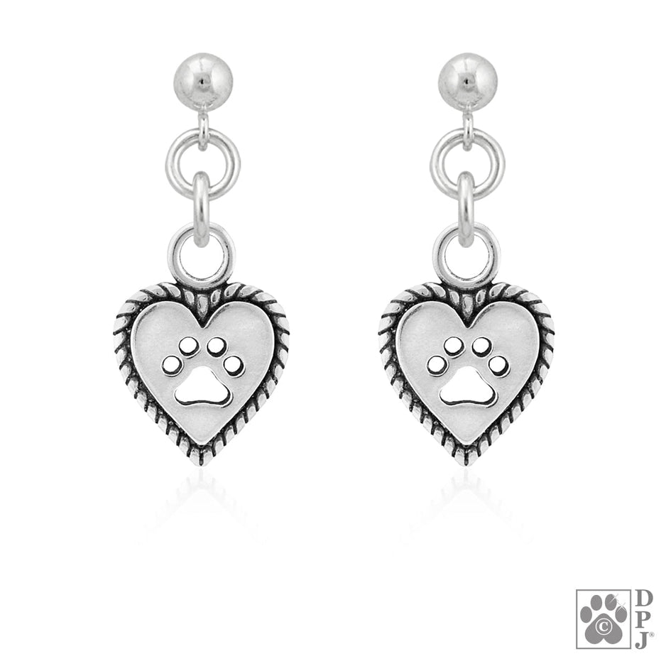 Roped Into Your Love Heart Paw and Heart Earrings