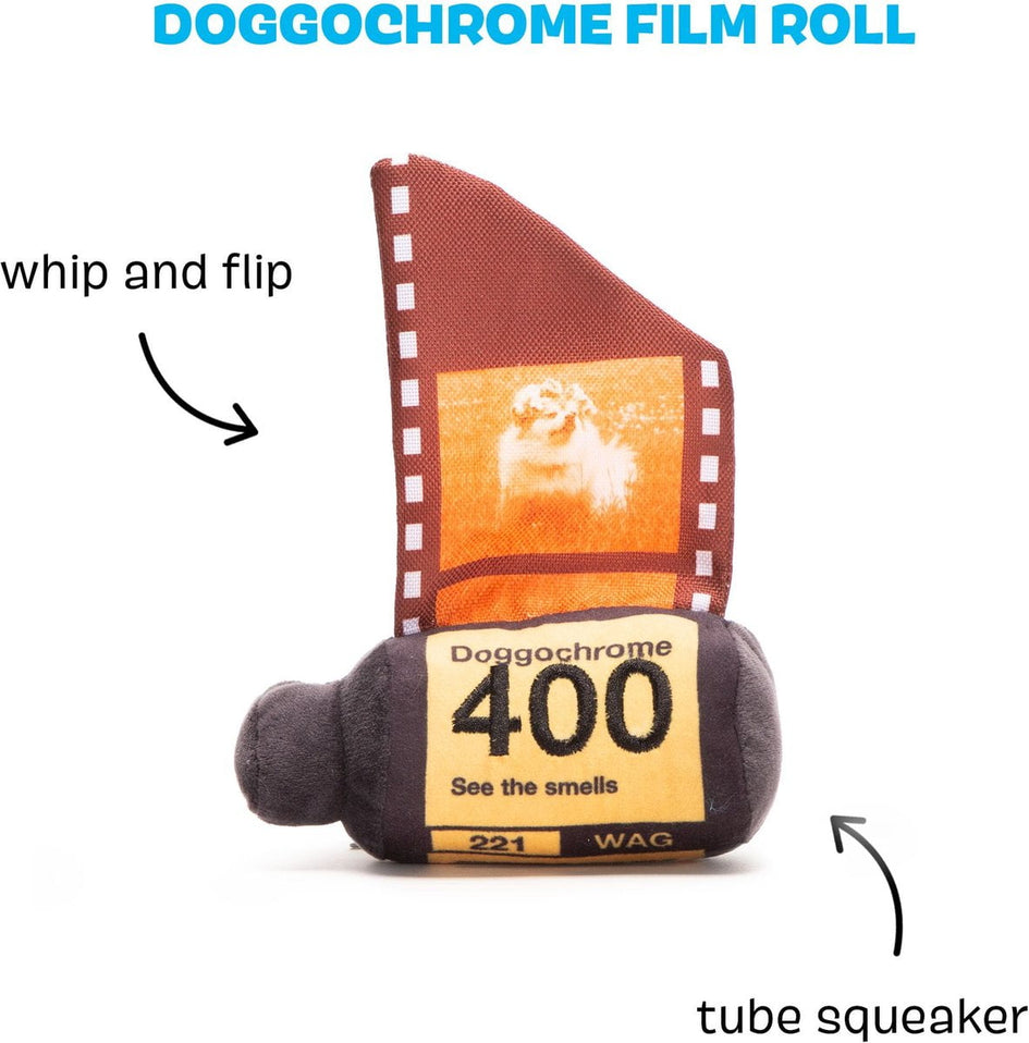 BARK Doggochrome Film Roll Squeaky Plush Dog Toy, Small/Medium