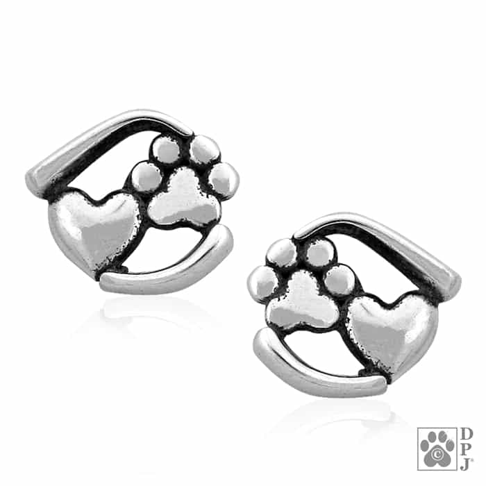 Close To My Heart - Heart and Paw Print Post Earrings