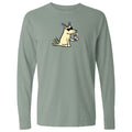 Green long-sleeve shirt with a cartoon dog design on a white background