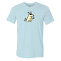 Light blue t-shirt with a cartoon dog design on a white background