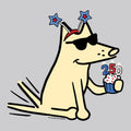 Cartoon dog with party hats and a birthday cupcake with number 250 on a gray background