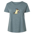 Gray t-shirt with a cartoon dog design on a white background