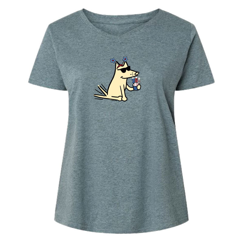 Gray t-shirt with a cartoon dog design on a white background