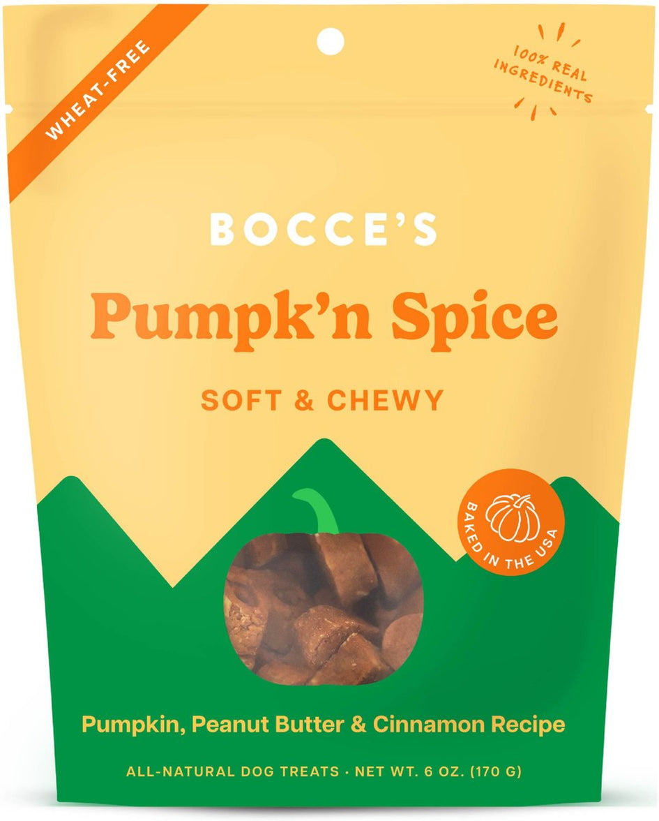 Bocce's Bakery Pumpk'n Spice Pumpkin, PB & Cinnamon Recipe Dog Treats, 6-oz bag