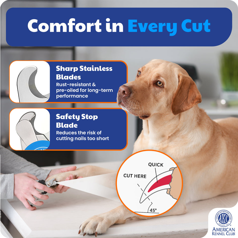 AKC - Dog & Cat Nail Clippers & Filer | Professional Pet Grooming Tool with Stainless Steel Blades | Safety Guard & Easy Grip Handle | Durable & Anti-Slip | Safe for Small, Medium & Large Pets