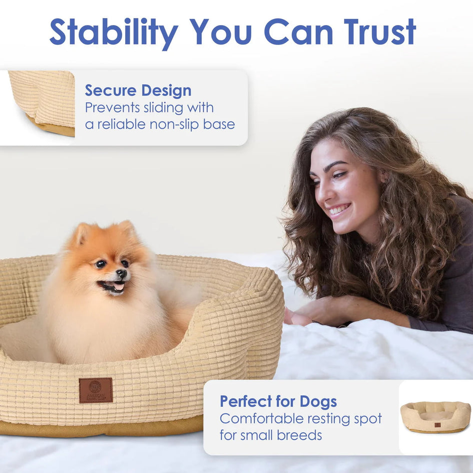 American Kennel Club 26" Clamshell Cuddler Dog Bed - Plush Popcorn Texture, Washable, Non-Slip, for Medium & Large Dogs