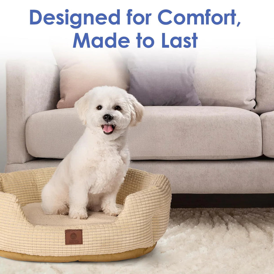 American Kennel Club 26" Clamshell Cuddler Dog Bed - Plush Popcorn Texture, Washable, Non-Slip, for Medium & Large Dogs