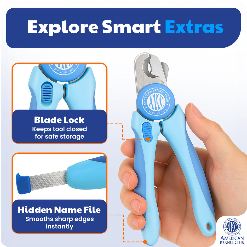 AKC - Dog & Cat Nail Clippers & Filer | Professional Pet Grooming Tool with Stainless Steel Blades | Safety Guard & Easy Grip Handle | Durable & Anti-Slip | Safe for Small, Medium & Large Pets