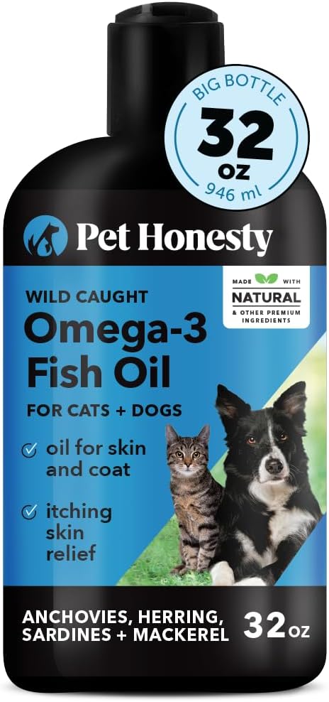 dog fish pol PetHonesty Omega 3 Fish Oil Supplement for Dogs & Cats (32oz), Wild Ca