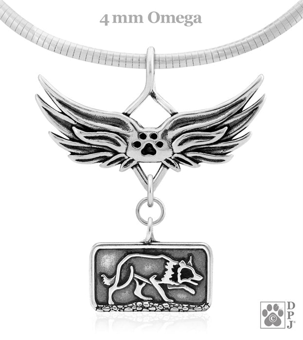 Border Collie Sizzling Crouch, Body, with Engravable Healing Angels Pendant