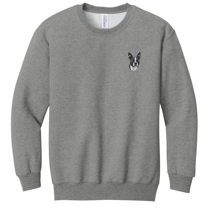Boston Terrier Embroidered Youth Crewneck Sweatshirt