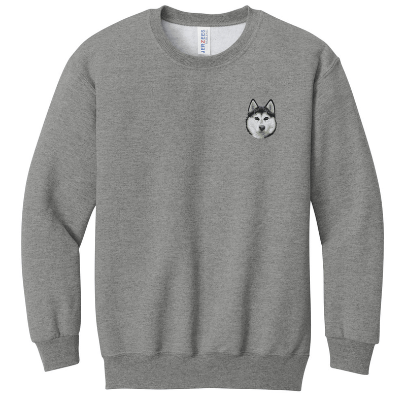 Siberian Husky Embroidered Youth Crewneck Sweatershirt