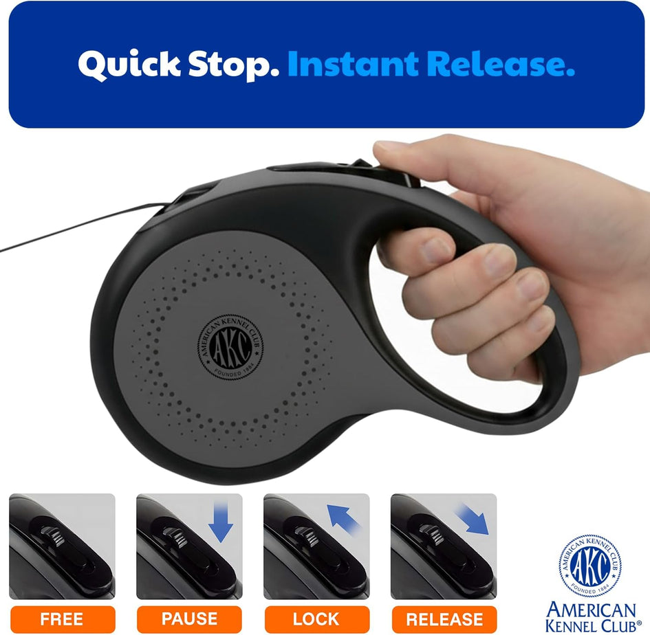 American Kennel Club Retractable Dog Leash, 16.4ft, Tangle-Free, Ergonomic Grip, One-Hand Brake, for Medium & Large Dogs up to 66 lbs