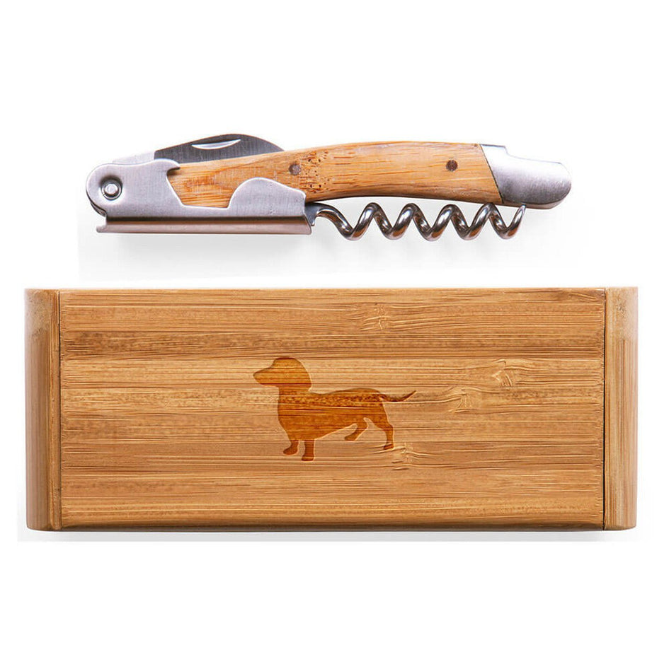 Dachshund Elan Bamboo Corkscrew with Laser Engraved Case