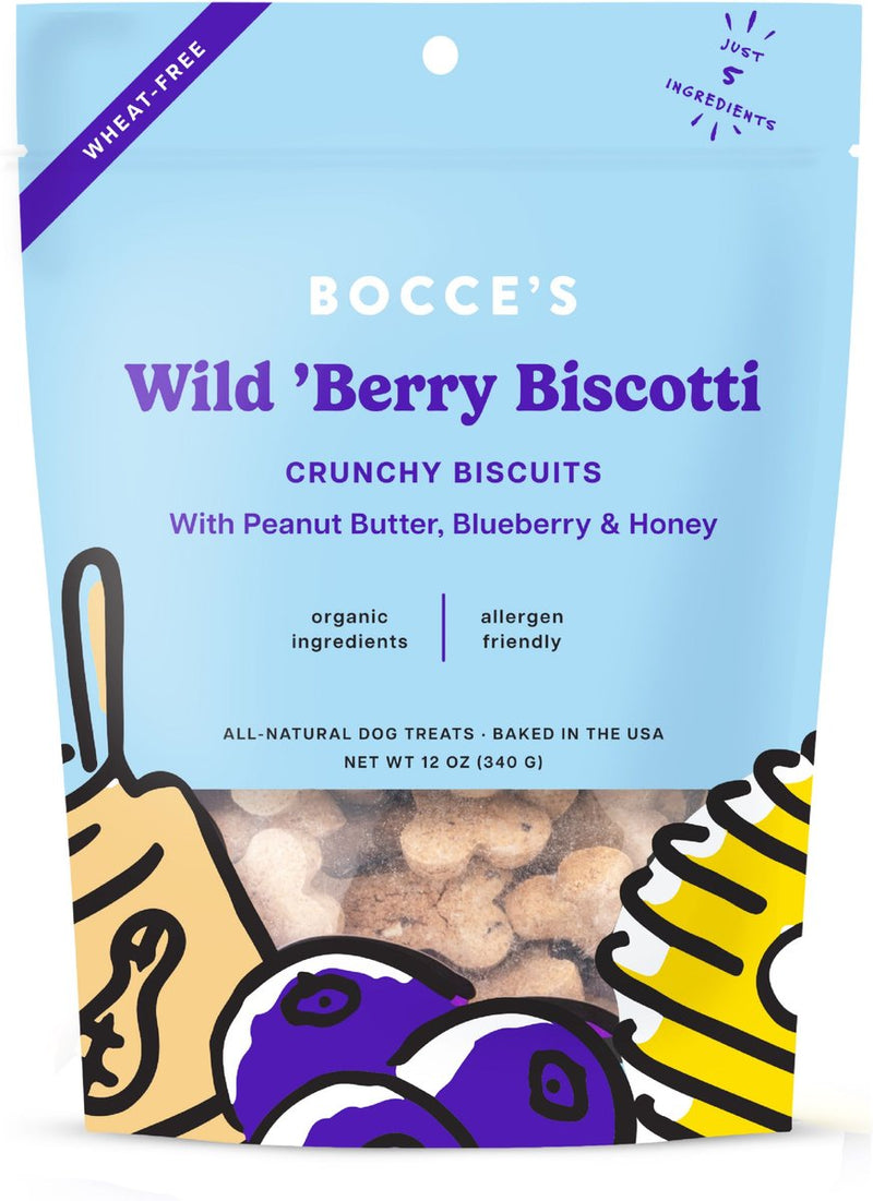 Bocce's Bakery Wild Berry Biscotti Biscuits Crunchy Dog Treats, 12-oz bag