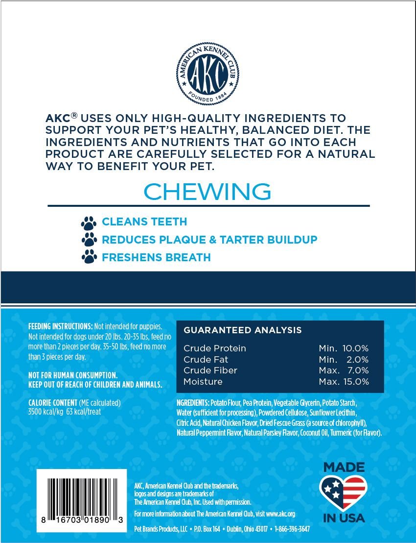 American Kennel Club AKC Natural Dental Chews Dog Treats, Medium, 10 count