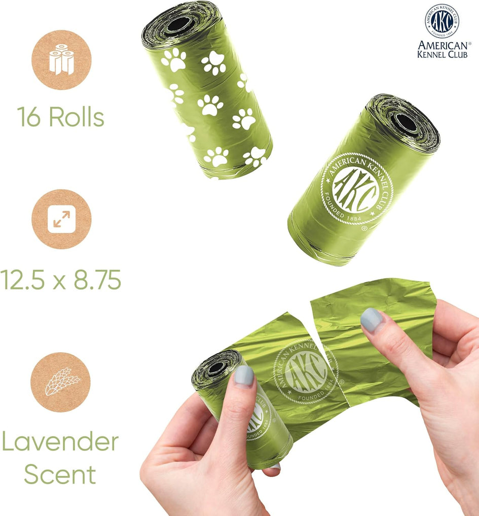 American Kennel Club Extra Thick Dog Poop Bags - Leak-Proof and Scented Waste Bags - 240 Count (16 Refill Rolls) - Durable, Heavy-Duty, Fits Standard Dispensers