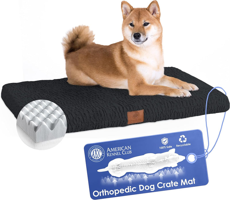 American Kennel Club Orthopedic Memory Foam Dog Crate Bed, Egg Crate Foam, Washable Cover, Non-Skid Bottom, Relieves Joint Pain, Breathable, Durable, 36x23, Black