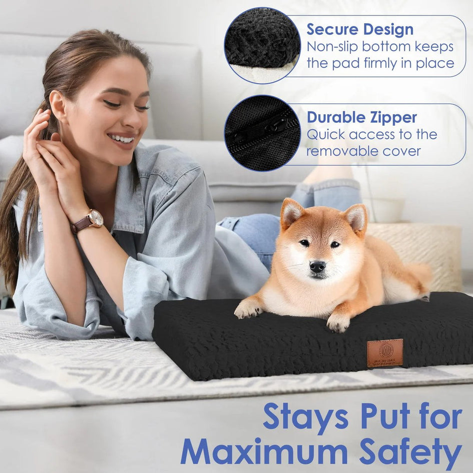American Kennel Club Orthopedic Memory Foam Dog Crate Bed, Egg Crate Foam, Washable Cover, Non-Skid Bottom, Relieves Joint Pain, Breathable, Durable, 36x23, Black