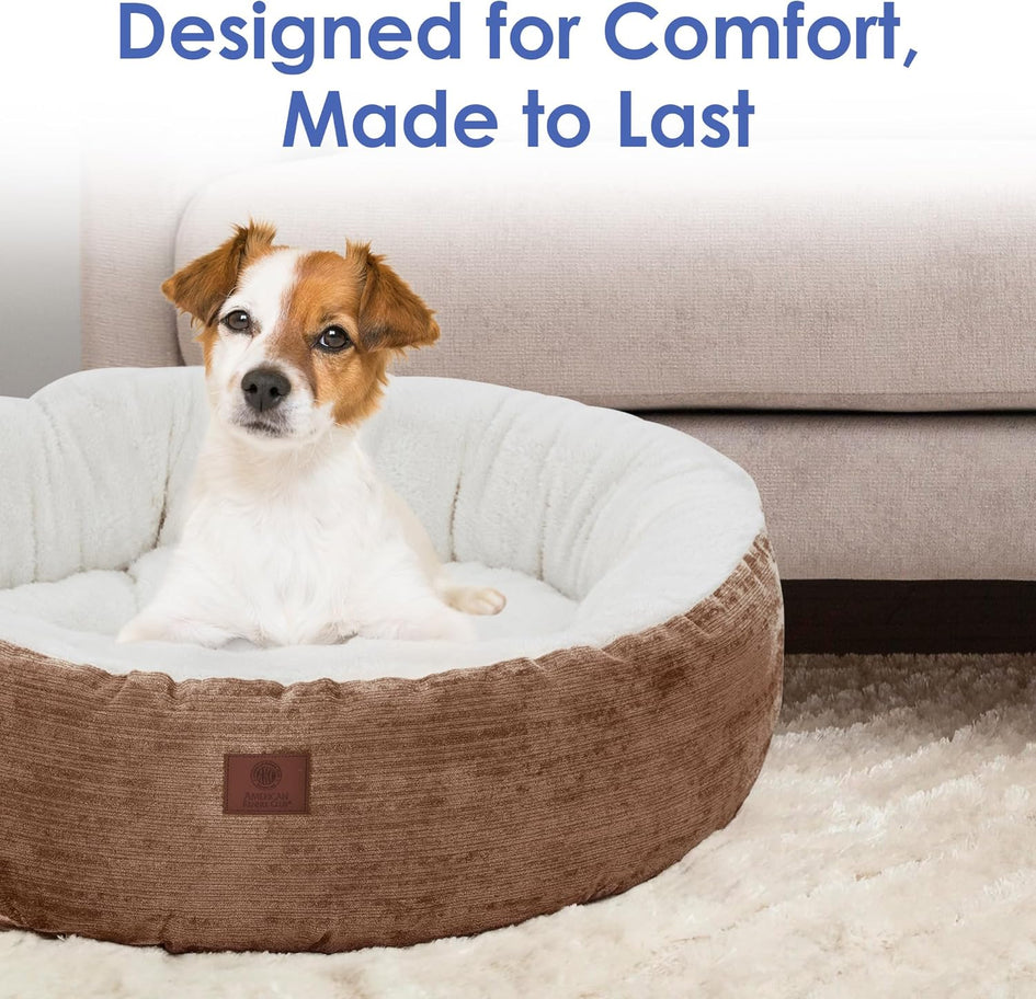 American Kennel Club 25" Mason Fabric Round Pet Bed - Stylish Washable Dog Bed with Non-Slip Bottom, Plush Sleeping Surface - for Cats, Medium Breeds