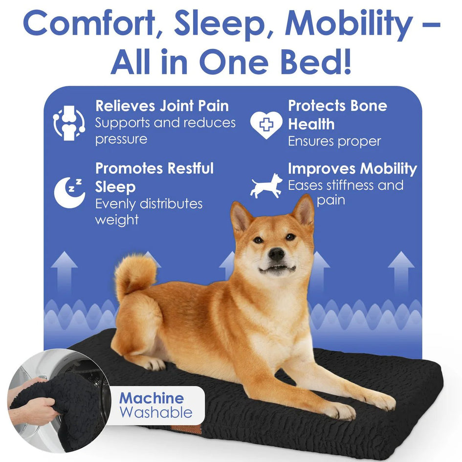 American Kennel Club Orthopedic Memory Foam Dog Crate Bed, Egg Crate Foam, Washable Cover, Non-Skid Bottom, Relieves Joint Pain, Breathable, Durable, 36x23, Black