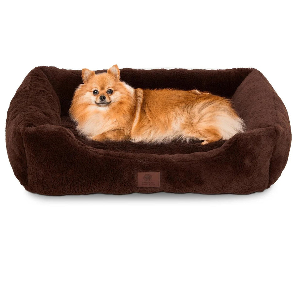 AMERICAN KENNEL CLUB Cuddler Pet Bed with Low-Profile Entrance – 30" Plush Dog Bed for Medium Breeds Up to 50 lbs, Ultra-Soft Washable Bed with Non-Slip Bottom, Durable High-Loft Filling, Brown
