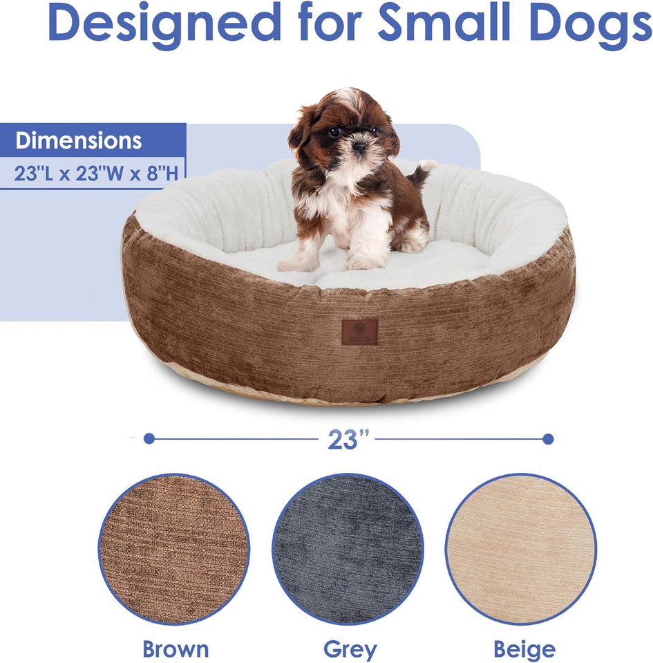 American Kennel Club 25" Mason Fabric Round Pet Bed - Stylish Washable Dog Bed with Non-Slip Bottom, Plush Sleeping Surface - for Cats, Medium Breeds