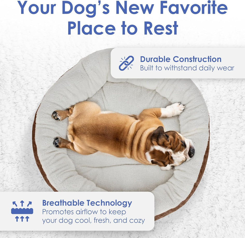 American Kennel Club 25" Mason Fabric Round Pet Bed - Stylish Washable Dog Bed with Non-Slip Bottom, Plush Sleeping Surface - for Cats, Medium Breeds