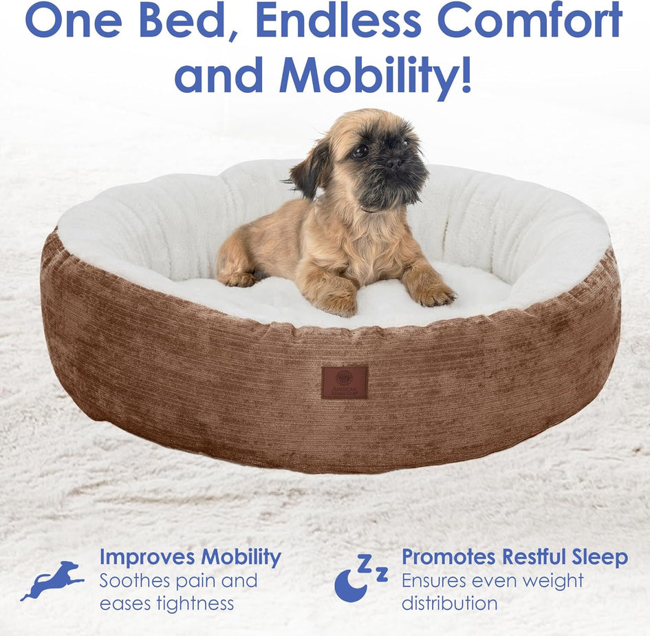 American Kennel Club 25" Mason Fabric Round Pet Bed - Stylish Washable Dog Bed with Non-Slip Bottom, Plush Sleeping Surface - for Cats, Medium Breeds