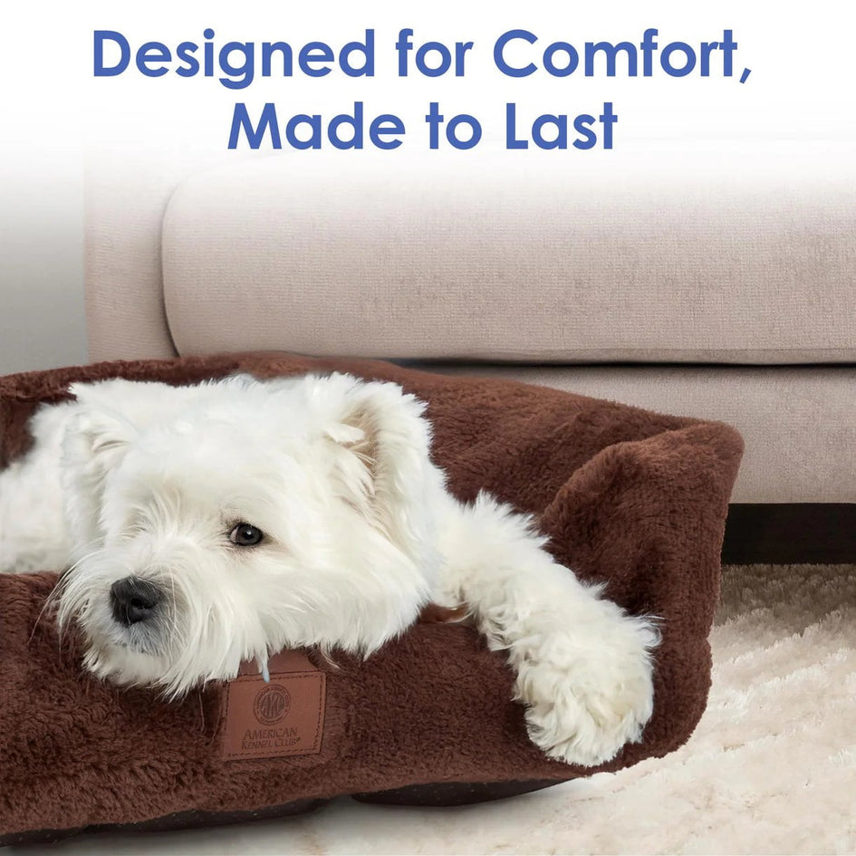 AMERICAN KENNEL CLUB Cuddler Pet Bed with Low-Profile Entrance – 30" Plush Dog Bed for Medium Breeds Up to 50 lbs, Ultra-Soft Washable Bed with Non-Slip Bottom, Durable High-Loft Filling, Brown