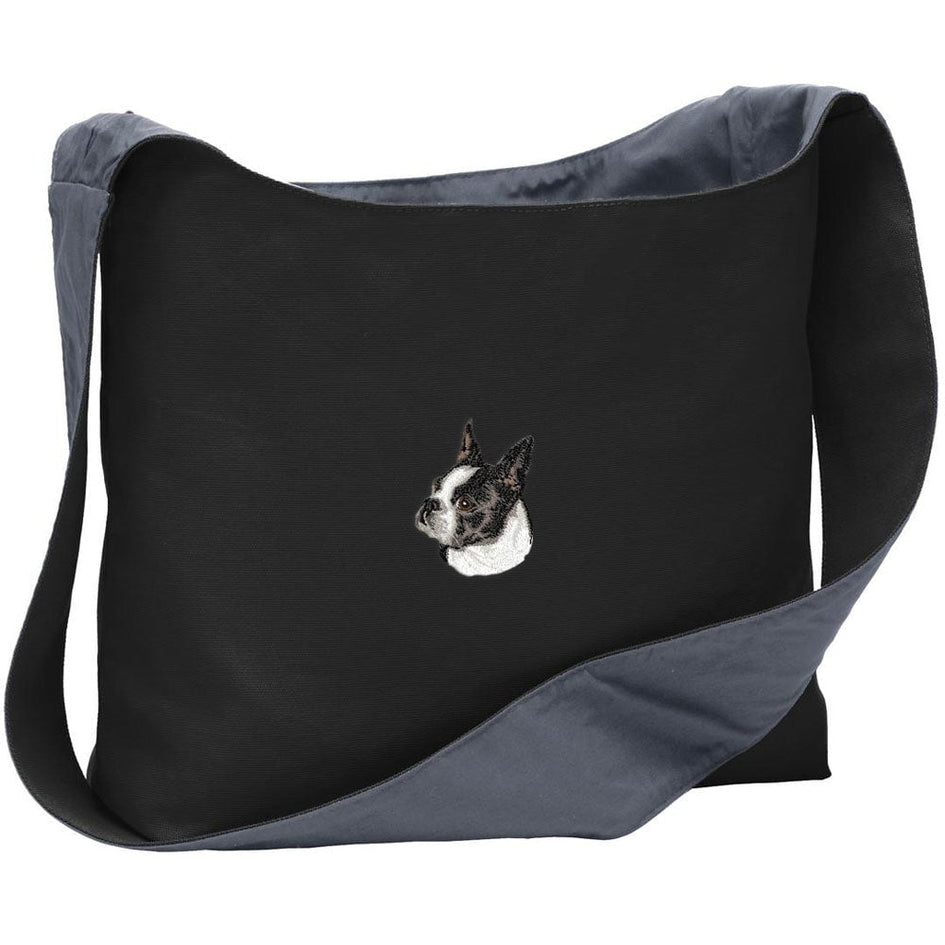 Boston Terrier Embroidered Canvas Sling Bag