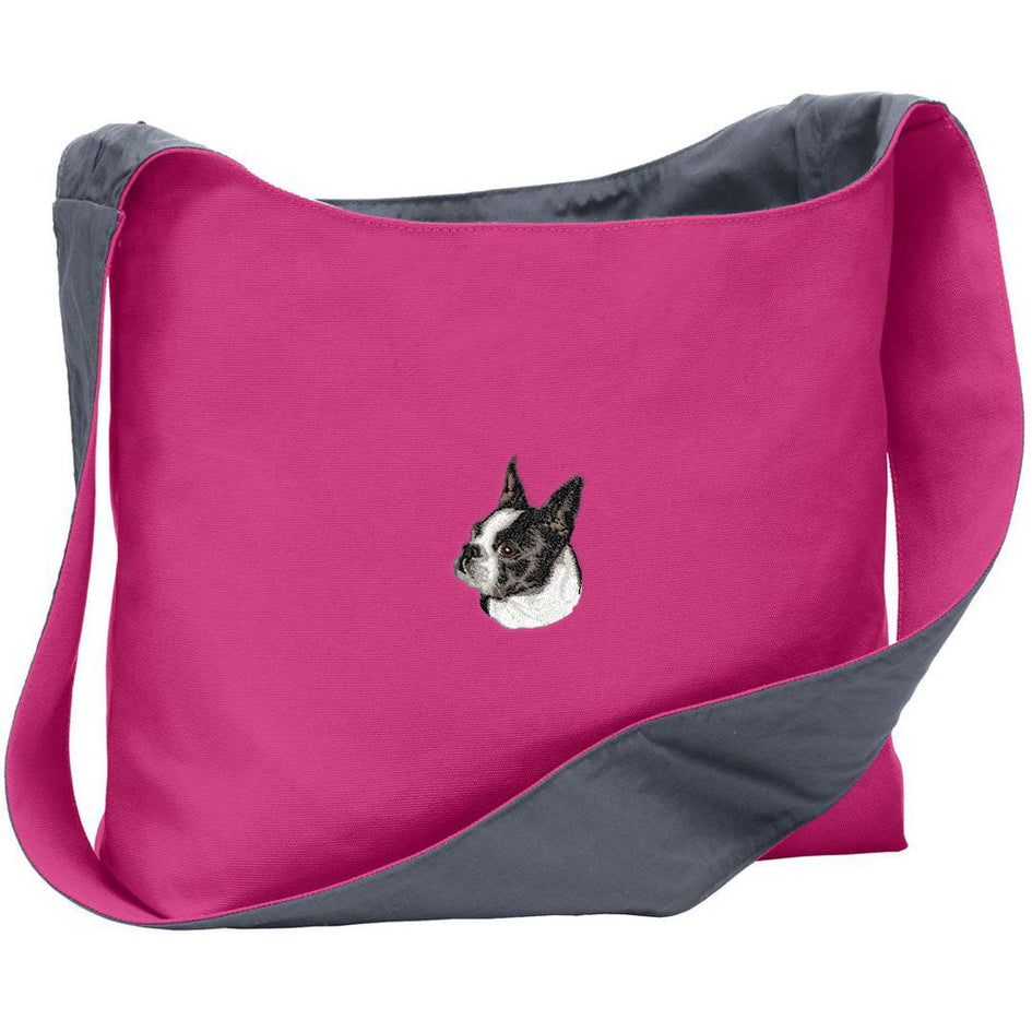 Boston Terrier Embroidered Canvas Sling Bag