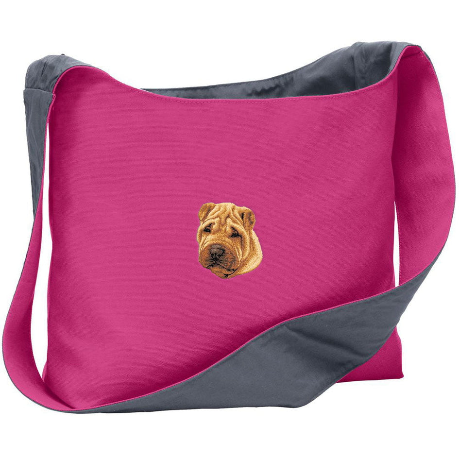 Chinese Shar Pei Embroidered Canvas Sling Bag