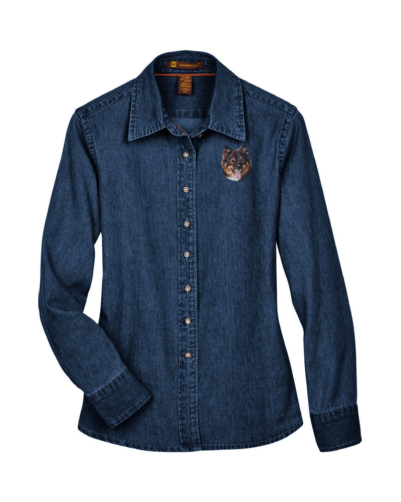 Finnish Lapphund Embroidered Ladies Denim Shirts