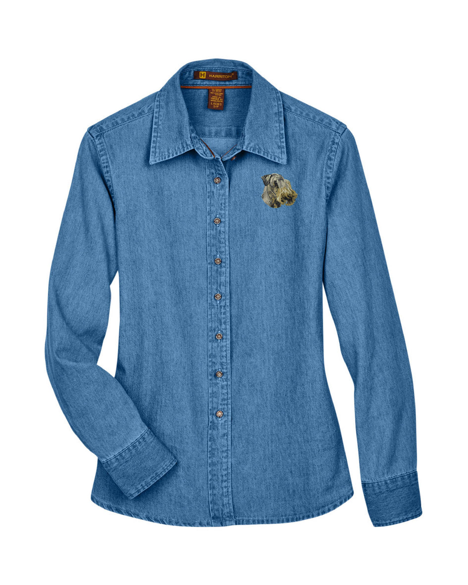 Cesky Terrier Embroidered Ladies Denim Shirts