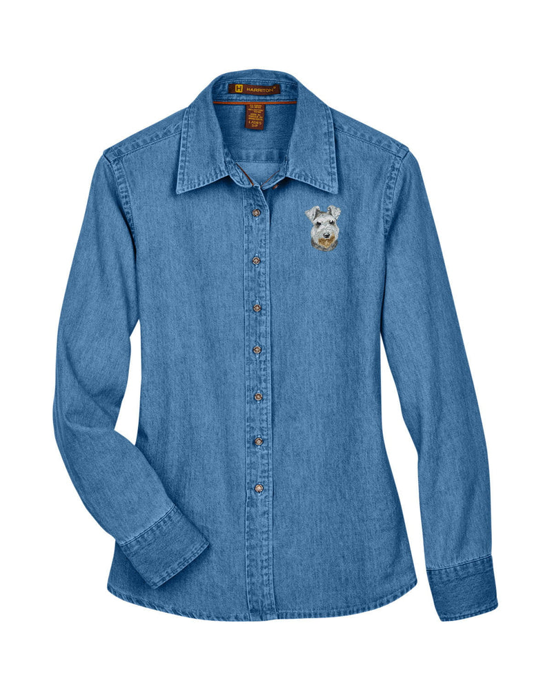 Miniature Schnauzer Embroidered Ladies Denim Shirts