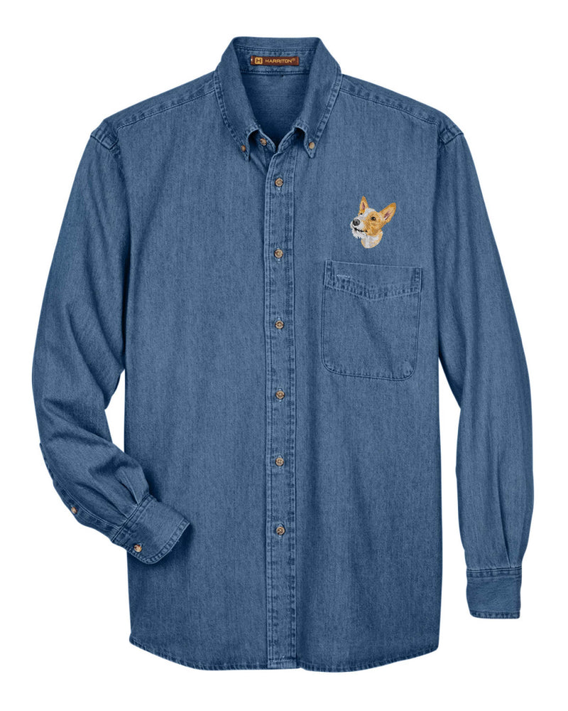 Portuguese Podengo Embroidered Mens Denim Shirts