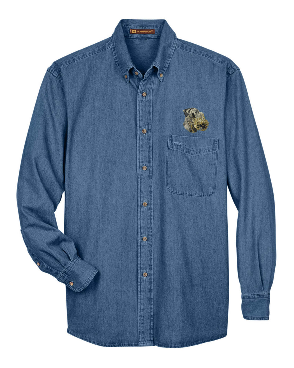 Cesky Terrier Embroidered Mens Denim Shirts