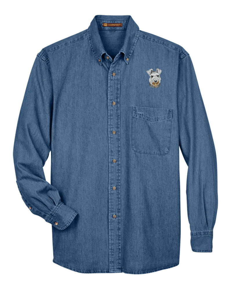 Miniature Schnauzer Embroidered Mens Denim Shirts