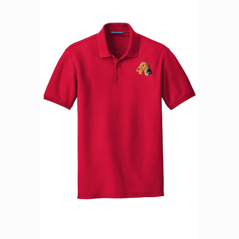 Airedale Terrier Embroidered Men's Short Sleeve Polo