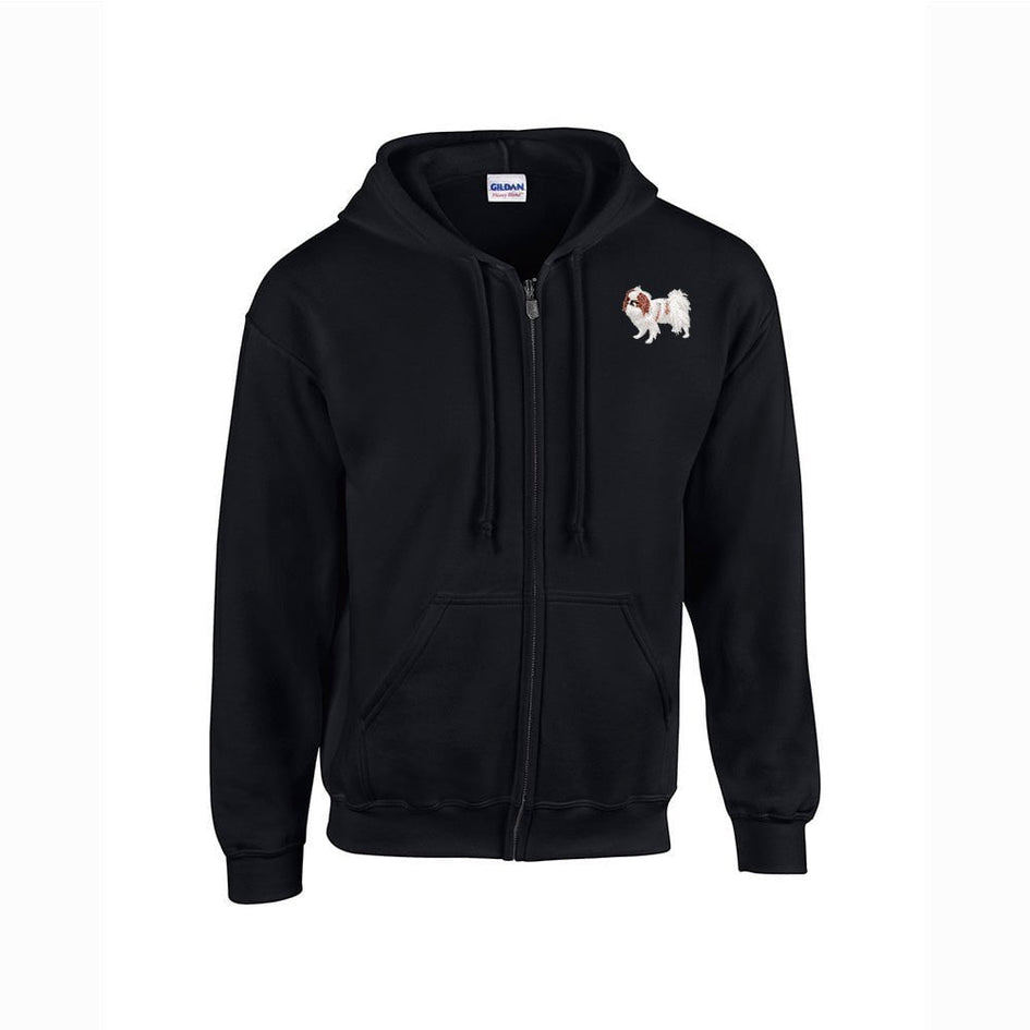 Japanese Chin Embroidered Unisex Zipper Hoodie