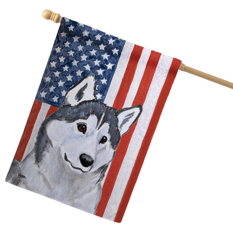 Siberian Husky Americana House Flag