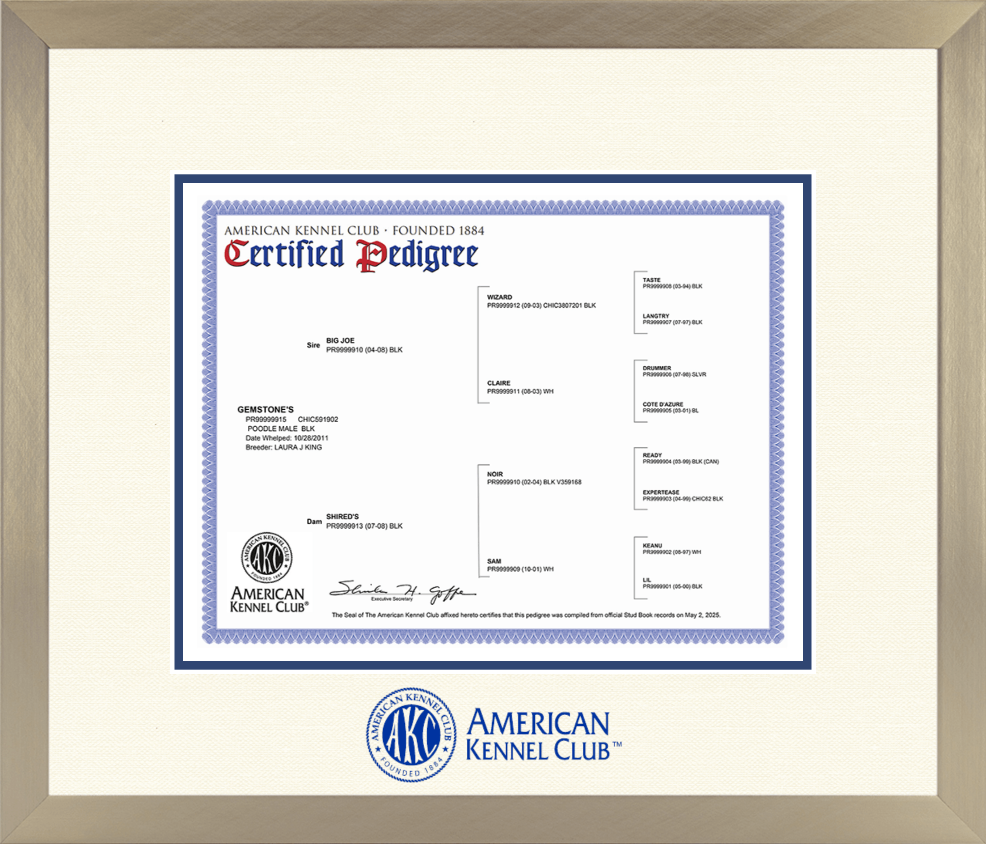 Kennel Club Certificate Heritage Display Pedigree Generation