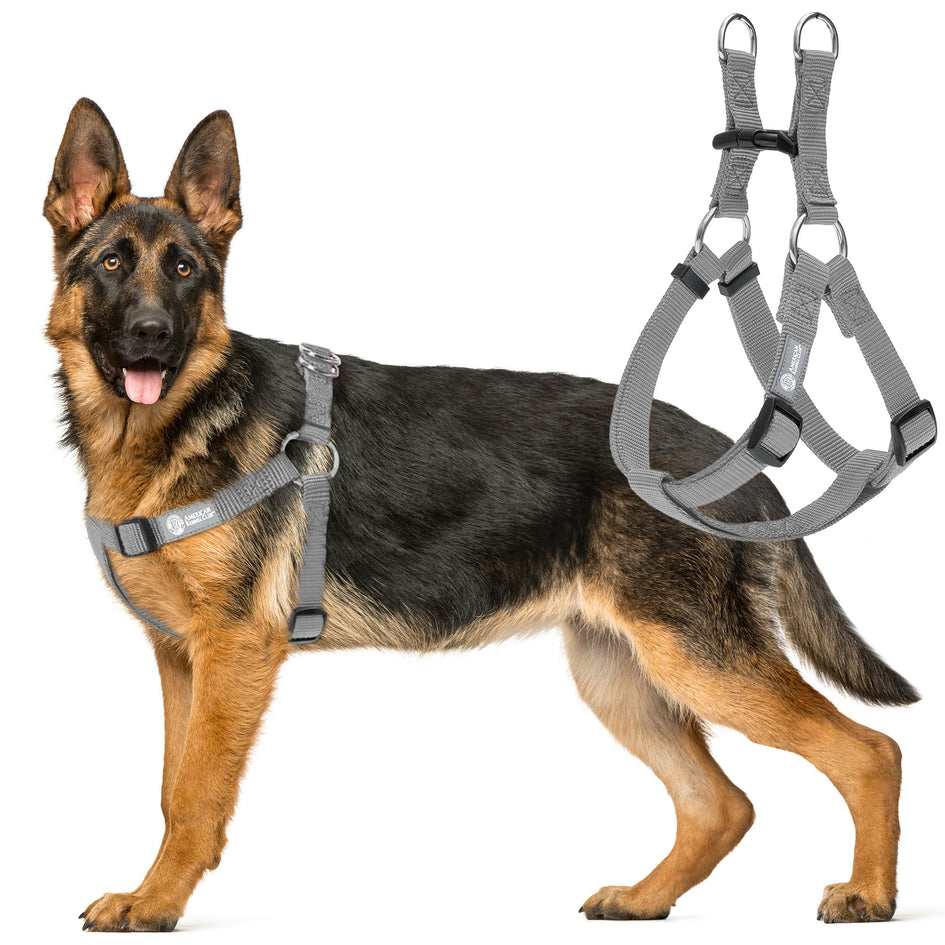 AKC Step-in Dog Harness – Adjustable Solid Color Vest with Dual D-Rings, No-Pull Comfort Fit for Small, Medium, Large Dogs – Black, Gray, Navy, Pink